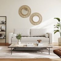 Ivory Upholstered Faux Leather Sofa w/ Pillows Solid Hardwood Legs