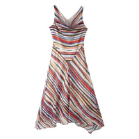Retro Striped Spaghetti Strap Midi Dress