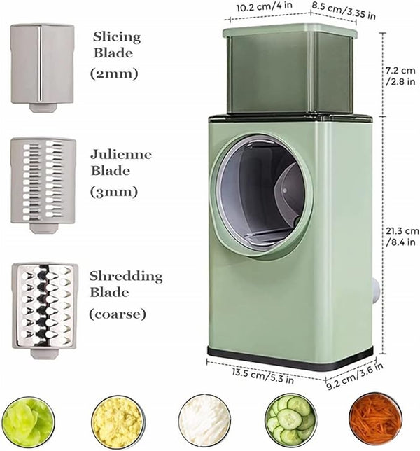 Rotary Vegetable Cutter & Cheese Grater – 3 Blades