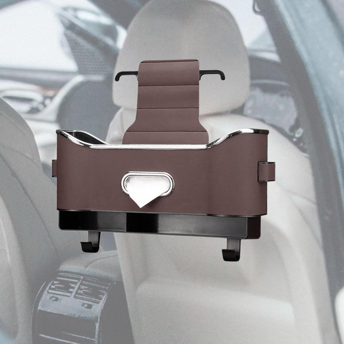 Leather-Style Car Seat Back Organizer with Tissue Holder