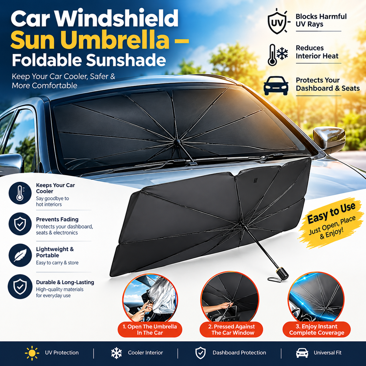 Car Windshield Sun Umbrella – Foldable Sunshade