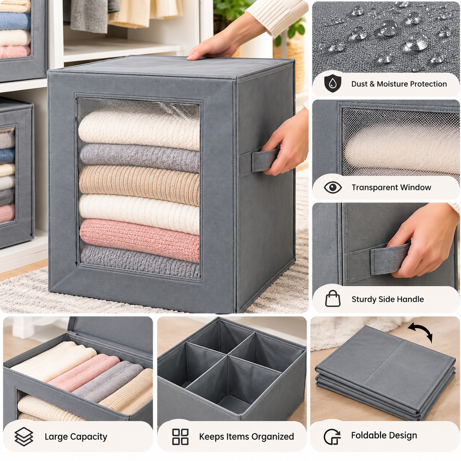 Large Foldable Wardrobe Storage Box with Window