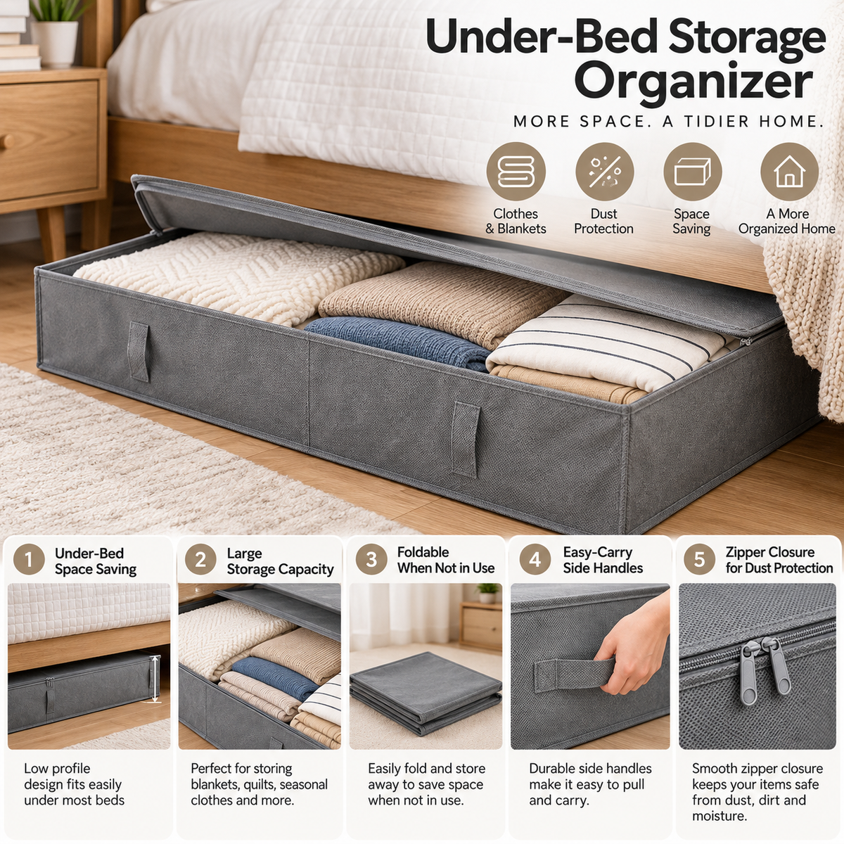 Under-Bed Clothes & Blanket Storage Bag – Foldable