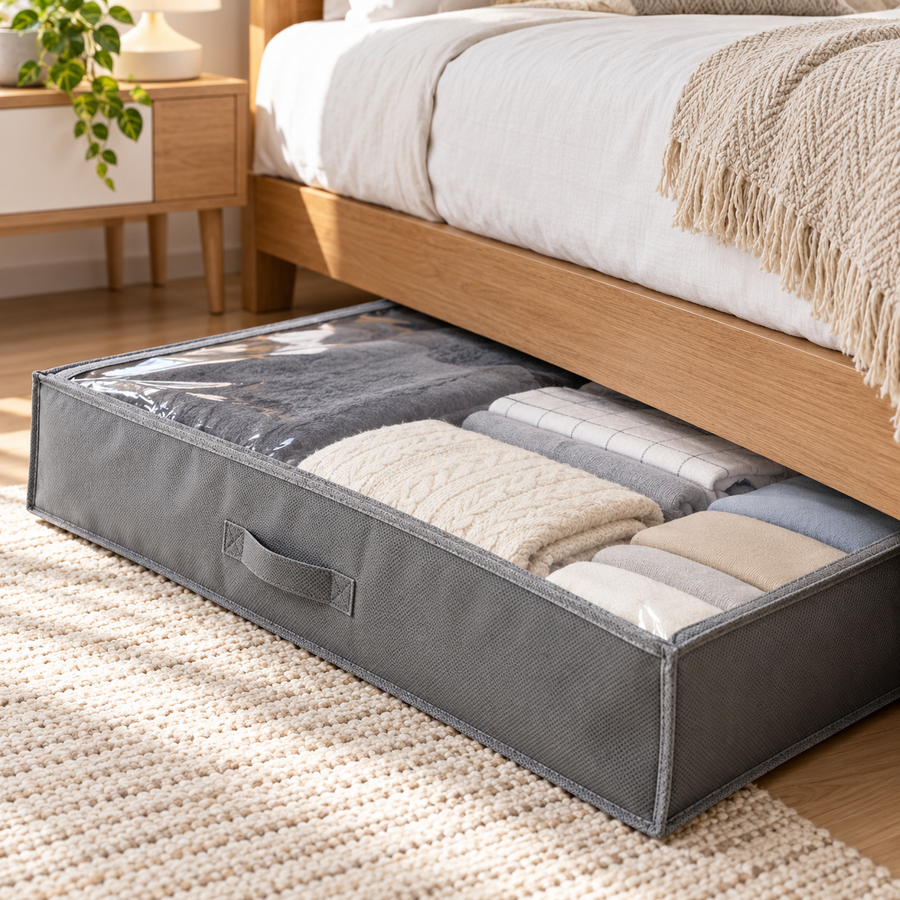 Foldable Under-Bed Storage Box with Clear Top