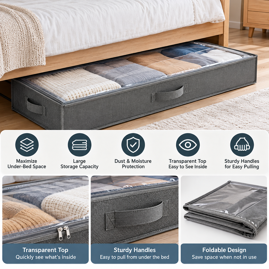 Foldable Under-Bed Storage Box with Clear Top