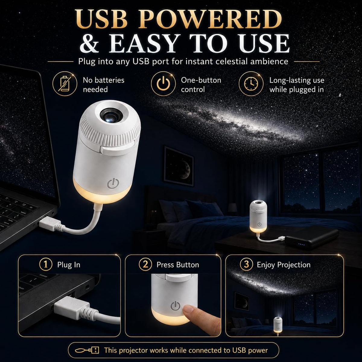 Mini USB Starry Sky Projector Night Light