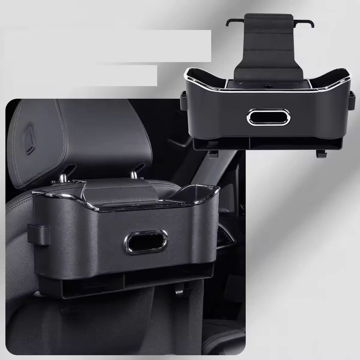 Leather-Style Car Seat Back Organizer with Tissue Holder