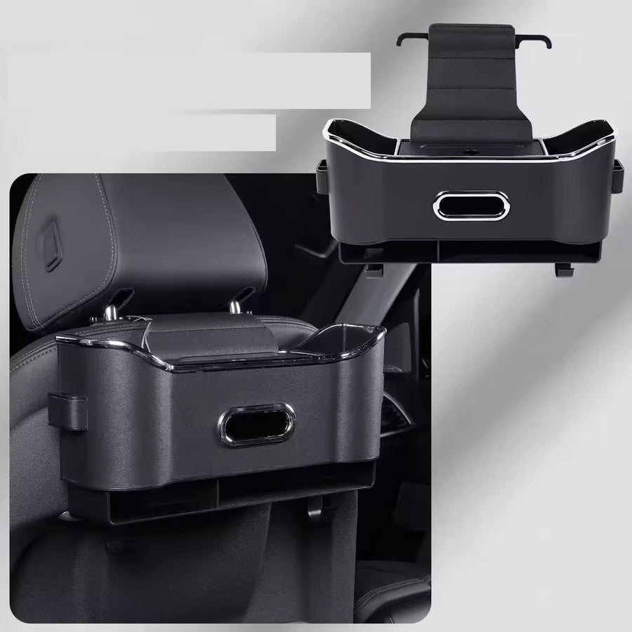 Leather-Style Car Seat Back Organizer with Tissue Holder