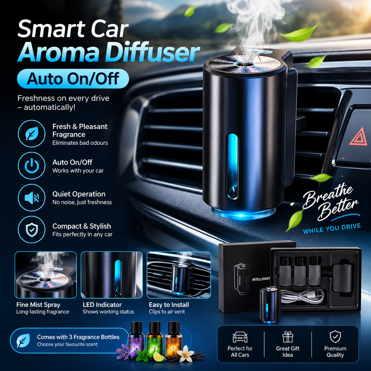 Smart Car Aroma Diffuser – Auto On/Off