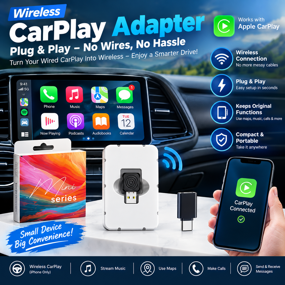 Wireless CarPlay Adapter – Plug & Play