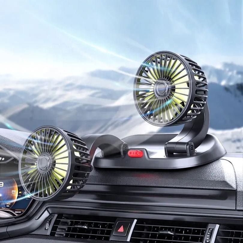 Dual-Head 12V Car Fan – Front & Back Seat Cooling