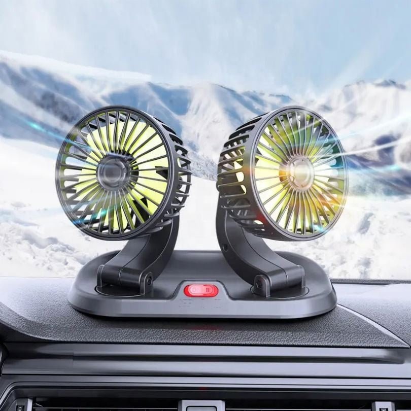 Dual-Head 12V Car Fan – Front & Back Seat Cooling