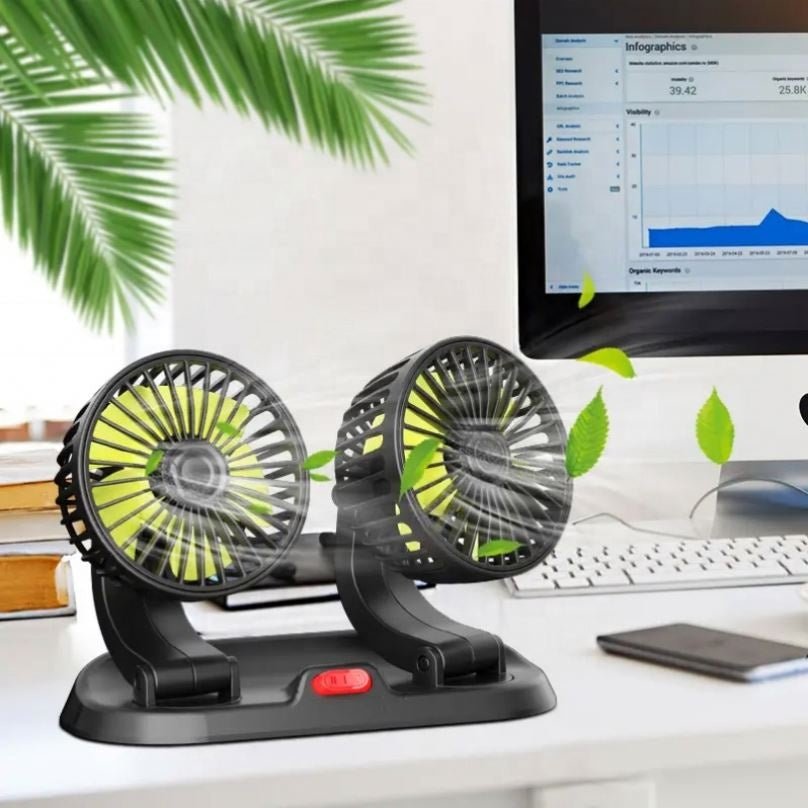 Dual-Head 12V Car Fan – Front & Back Seat Cooling