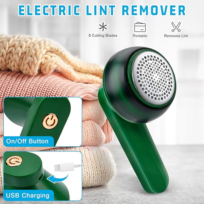 Rechargeable Lint Remover – 6-Blade Fabric Shaver