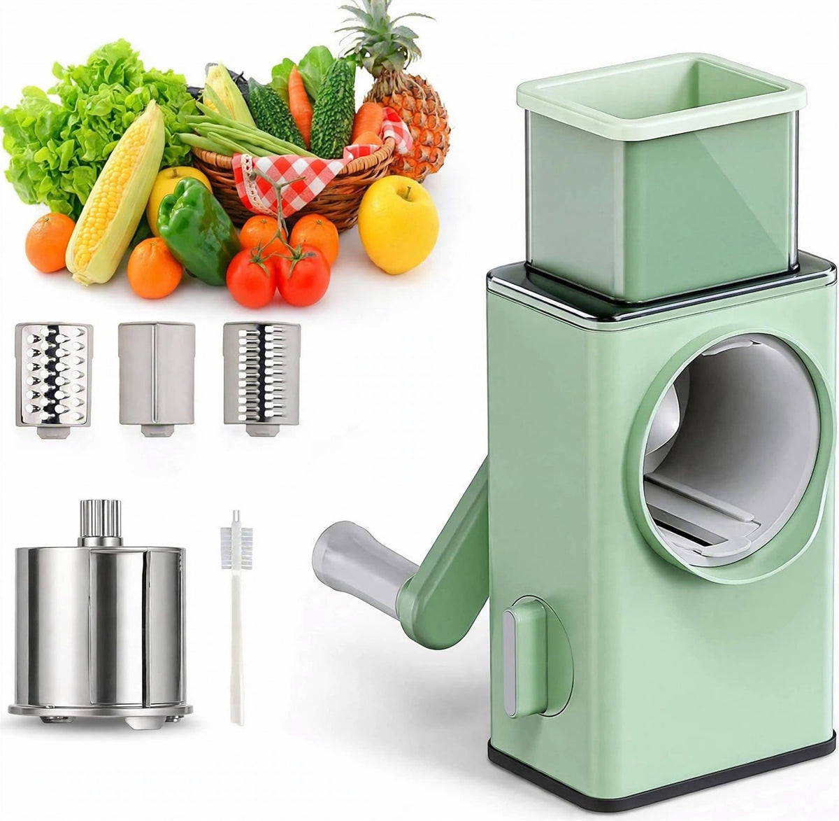 Rotary Vegetable Cutter & Cheese Grater – 3 Blades