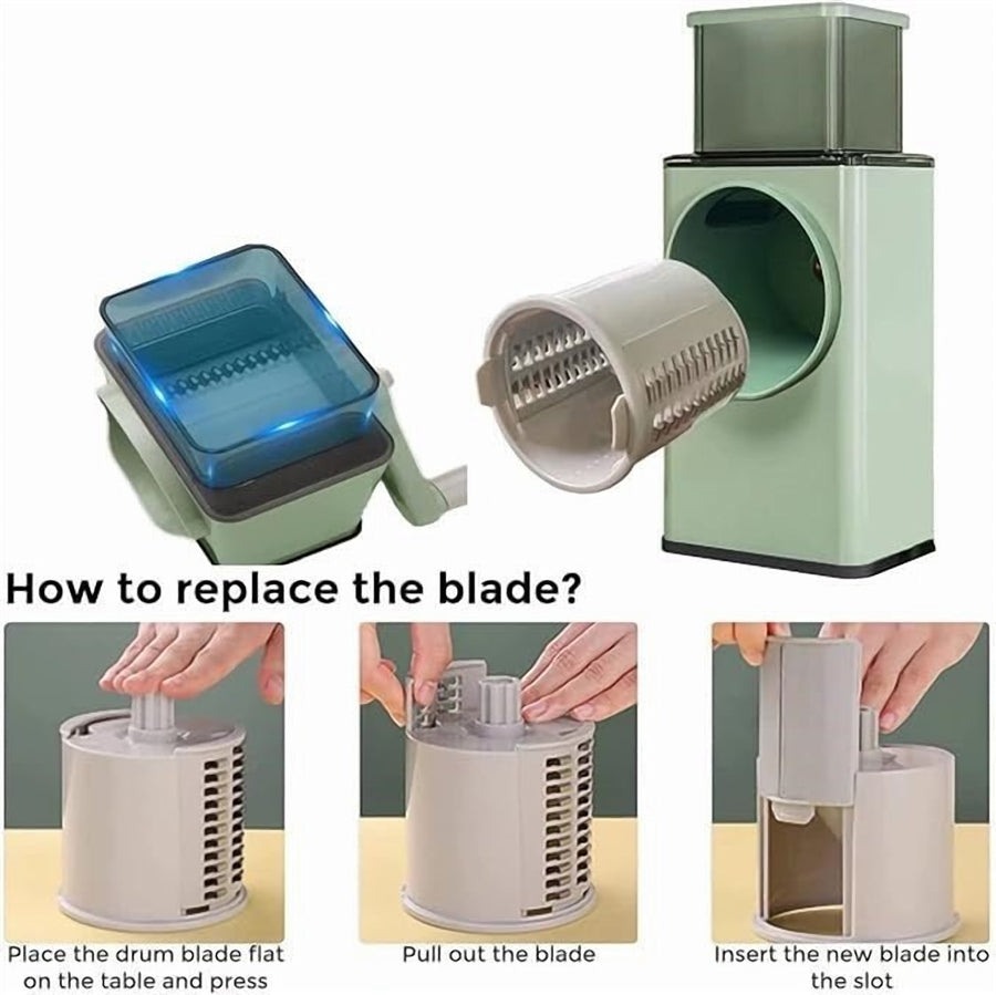 Rotary Vegetable Cutter & Cheese Grater – 3 Blades